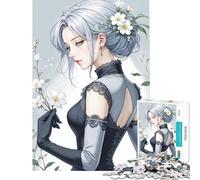 Puzzle pour adolescents 1000 pièces Belle aux cheveux argentés en dentelle gothique Difficile à compléter mais amusant et humoristique Jeu pratique pour les 14 ans et plus Jeu de puzzle offert 38x26cm