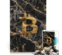 Puzzle pour Adolescents 1000 pièces Bitcoin doré sur marbre, Jouet éducatif, améliore la mémoire, avec Poster et fiche de Questions-réponses Assortis 50x75cm
