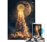 Puzzle pour Adolescents 1000 pièces Bitcoin to The Moon Stimule Le Cerveau Décoration intérieure Jeu Impossible à partir de 14 Ans (38x52cm)