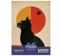 Puzzle pour Adolescents 1000 Pièces Black Cat Minimalist Art Puzzle Adulte Jeux Relaxants Décoration Intérieure Cadeaux Uniques pour Anniversaire Et Noël 38x26cm/1000pcs