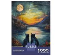Puzzle pour Adolescents 1000 Pièces Black Cats Van Gogh Moon Puzzles pour Adultes Jeu Manuel Améliore La Mémoire Interaction Parent-Enfant 38x26cm/1000pcs
