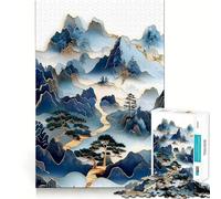 Puzzle pour Adolescents 1000 pièces Bleu et Or Paysage de Montagne Illustration aux Bords précis,Jeu de Concentration Cadeau,Jeu pour Passer Un Moment agréable,Illustration de Noël (50x75cm)