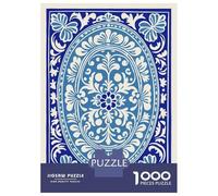Puzzle pour Adolescents 1000 Pièces Blue and White Floral Oval Design Puzzles pour Adultes Activités Familiales Interaction Parent-Enfant Jeu Au Design Élégant 52x38cm/1000pcs
