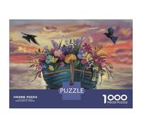 Puzzle pour Adolescents 1000 Pièces Boat with Flowers Painting Puzzle pour Adultes Jeu De Réflexion Décoration Murale Cadeau Anti-Stress 38x26cm/1000pcs