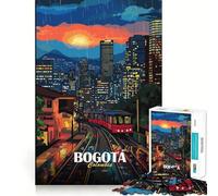 Puzzle pour Adolescents 1000 pièces Bogota Colombie Paysage Urbain Nuit pluvieuse Illustration aux Bords précis,Jeu de Concentration Cadeau,Jeu de détente,Illustration scène de Noël (50x75cm)