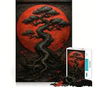 Puzzle pour Adolescents 1000 pièces Bonsaï avec Fond de Lune Rouge,Bords travaillés,Jeu de Concentration,Divertissement Pendant Les Moments de détente,Cadeau Artistique de Noël (38x52cm)