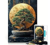 Puzzle pour Adolescents 1000 pièces Bonsaï avec Lune dorée,Illustration aux Bords précis,Jeu de Concentration, pour des Moments de détente,Illustration de Noël (38x52cm)