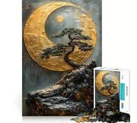 Puzzle pour Adolescents 1000 pièces Bonsaï et Lune Paysage Japonais Illustration aux Bords précis,Jeu de Concentration Cadeau,Jeu de détente,Illustration scène de Noël (50x75cm)