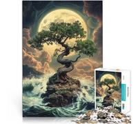 Puzzle pour Adolescents 1000 pièces Bonsaï Solitaire sous la Pleine Lune Casse-tête pour Renforcer l'amour Entre Les Couples 75x50cm