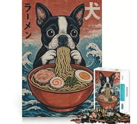 Puzzle pour Adolescents 1000 pièces Boston Terrier Mangeant des Ramen,découpe Premium,Jeu Amusant et Intelligent, pour Passer du Temps,décoration de Noël (50x75cm)