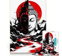 Puzzle pour Adolescents 1000 pièces Bouddha Dualité︰ Rouge,Noir et Blanc Bords impeccables Jeu d'adresse mentale Amusant et Calme,idéal pour Un Anniversaire (38x26cm)