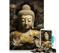 Puzzle pour Adolescents 1000 pièces Bouddha et Fleurs de Lotus Découpe serrée Jeu de réflexion créatif et Amusant Détente Cadeau Artistique de Noël (38x52cm)