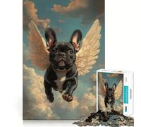 Puzzle pour Adolescents 1000 pièces Bouledogue français Noir avec Ailes d'ange | Hommage au deuil Animalier | Jeu créatif et sans Couture | Atelier de détente | Décoration de Noël (38x52cm)