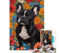 Puzzle pour Adolescents 1000 pièces Bouledogue français Noir dans des Fleurs Sauvages Puzzle pour Adultes Jeux Amusants pour améliorer la mémoire Cadeaux d'anniversaire et de Noël Uniques (38x26cm)