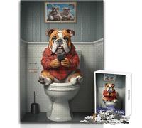 Puzzle pour Adolescents 1000 pièces:Bouledogue sur Les Toilettes avec Smartphone Idéal pour se détendre et se divertir Jeu de société Professionnel et Facile à découper Dimensions:38x26cm