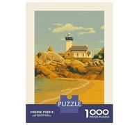 Puzzle pour Adolescents 1000 Pièces Bretagne Lighthouse Coastal Scene Art Print Puzzle pour Adultes Jeu Familial Course De Vitesse Manuelle Cadeau d'anniversaire Unique 70x50cm/1000pcs