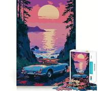 Puzzle pour Adolescents 1000 pièces,Cabriolet Bleu,par The Coast at Sunset,Bords artistiques de qualité supérieure,Jeu de Concentration,Divertissement pour Les Moments de détente de Noël