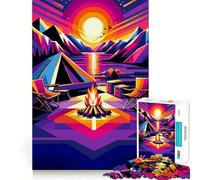 Puzzle pour Adolescents 1000 pièces Camping Coucher de Soleil WPAP Popart Découpe serrée Amusant Créatif Jeu de réflexion Détente Cadeau Artistique de Noël (50x75cm)