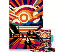 Puzzle pour Adolescents 1000 pièces Camping Coucher de Soleil WPAP Popart Découpe serrée Amusant Résolution de problèmes Détente Décoration de Noël (38x26cm)