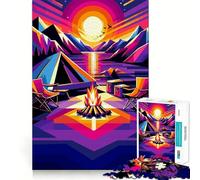 Puzzle pour Adolescents 1000 pièces Camping Coucher de Soleil WPAP Popart Découpe serrée Amusant Résolution de problèmes Détente Décoration de Noël (38x26cm)