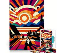 Puzzle pour Adolescents 1000 pièces Camping Coucher de Soleil WPAP Popart Pièces à emboîtement serré Jeu de logique Amusant et Silencieux Jeu d'art d'anniversaire (38x52cm)