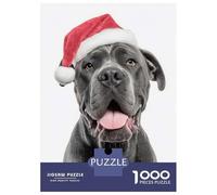 Puzzle pour Adolescents 1000 Pièces Cane Corso Dog with Santa Hat Portrait Puzzles pour Adolescents Jeux Relaxants Cadeaux pour Femmes pour Anniversaire, Noël 52x38cm/1000pcs