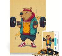 Puzzle pour Adolescents 1000 pièces Capybara haltérophile Dessin animé Coupe serrée Amusant résoudre des problèmes détente Divertissement Temps passé Ensemble Décoration Artistique de Noël (50x75cm)