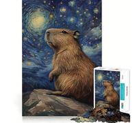 Puzzle pour Adolescents 1000 pièces Capybara Nuit étoilée Bords impeccables Jeu de réflexion Amusant Cadeau Ambiance chaleureuse Décoration Murale de Noël (38x26cm)