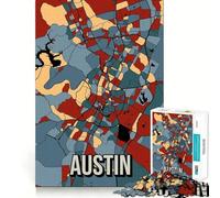 Puzzle pour Adolescents 1000 pièces Carte de la Ville d'Austin aux Tons naturels Jointure Lisse Jeu Amusant et Intelligent pour stimuler Le Cerveau Cadeau de détente et de décoration d'anniversaire