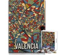 Puzzle pour Adolescents 1000 pièces - Carte de la Ville de Valence, Espagne - Jeu de Puzzle Artistique au Design soigné - Une véritable œuvre d'art - Jouet Anti-Stress - Dimensions:38x26cm