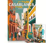 Puzzle pour Adolescents 1000 pièces Casablanca Maroc Rétro Bords impeccables Jeu d'adresse mentale Amusant et Calme,idéal pour Un Anniversaire ou Une activité Artistique (38x52cm)