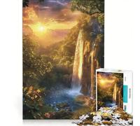 Puzzle pour Adolescents 1000 pièces Cascade majestueuse au Coucher du Soleil Jeu de Construction améliore la mémoire avec Poster et fiche de Questions Assortis 50x75cm