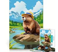 Puzzle pour adolescents, 1000 pièces, castor avec chapeau de paille, qualité supérieure, plaisir de jeu pour la logique et le développement, jeu de temps facile, décoration de Noël (38 x 52 cm)