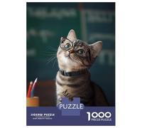 Puzzle pour Adolescents 1000 Pièces Cat in Glasses Studying Puzzles pour Adultes Jeux Relaxants Décoration Murale Idéal comme Cadeau pour Toute La Famille 70x50cm/1000pcs