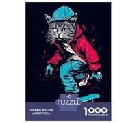 Puzzle pour Adolescents 1000 Pièces Cat Skate Board Puzzle pour Adultes Jouet Décoration Murale Course De Vitesse Manuelle Défi Éducatif 38x26cm/1000pcs