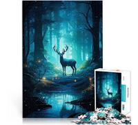 Puzzle pour Adolescents 1000 pièces Cerf dans la forêt mystérieux Jouets à Faire soi-même Interaction Parent-Enfant 38x26cm