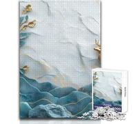 Puzzle pour Adolescents 1000 pièces Cerf doré avec Montagnes Turquoise, Jade Bleu et Feuilles dorées - Idéal pour Passer Le Temps en Famille - Jeu de société - Cadeau Parfait (Taille 50x75cm)