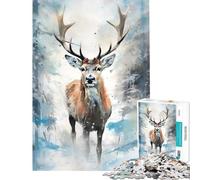 Puzzle pour Adolescents 1000 pièces Cerf enneigé Aquarelle Jouets Jeux éducatifs Jeu Impossible Découpe de précision Cadeaux de Père Noël Secret (Dimensions 75x50cm)
