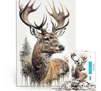Puzzle pour Adolescents 1000 pièces Cerf Nature Animal Forêt Séjour Anti-Stress pour Tuer Le Temps Bon Cadeau 75x50cm