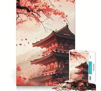 Puzzle pour Adolescents 1000 pièces Cerise Temple Japonais Jeu d'articulation serrée Jeu cognitif Jouet Facile à Utiliser et Amusant Décoration de Noël Cadeau (38x26cm)