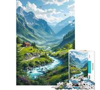 Puzzle pour Adolescents 1000 pièces Chalet de Montagne et de vallée au Bord d'une rivière Puzzle pour Adultes Jeu Manuel Cadeau pour Femmes Idéal comme Cadeau pour Toute la Famille (38x52cm)