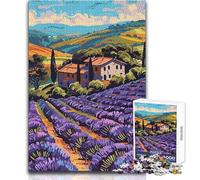 Puzzle pour Adolescents 1000 pièces Champ de Lavande Villa Toscane Illustration Abstraite Minimaliste Jeu Stimulant Défi Difficile Dimensions 50x75cm