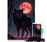 Puzzle pour Adolescents 1000 pièces Chasseur de la Lune de Sang Loup Noir Illustration sur Bords précis,Jeu de Concentration Amusant,Moment de détente et de Divertissement,Cadeau apaisant pour Noël