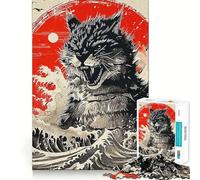 Puzzle pour Adolescents 1000 pièces Chat Abstrait Japon Bords impeccables Jeu de réflexion Amusant Cadeau Détente et Convivial Décoration Murale de Noël (38x52cm)