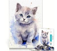 Puzzle pour Adolescents 1000 pièces Chat Aquarelle Découpe soignée Décoration Jouet créatif et Amusant Jeu de Paix Pièce Artistique de Noël (38x26cm)
