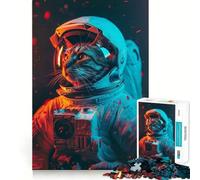 Puzzle pour Adolescents 1000 pièces Chat Astronaute Découpe serrée Amusant Résolution de problèmes Détente Décoration de Noël (50x75cm)