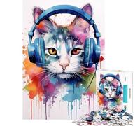 Puzzle pour Adolescents 1000 pièces Chat avec Casque Audio Jeu Musical Familial Jouet addictif pour cultiver la Patience Améliore la mémoire (Dimensions 38x52cm)