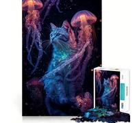 Puzzle pour Adolescents 1000 pièces Chat avec méduse Bords impeccables Jeu de réflexion Amusant Moments de détente Décoration de Noël (50x75cm)