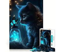 Puzzle pour Adolescents 1000 pièces Chat avec Papillon Bords impeccables Jeu de réflexion Amusant Moments de détente Décoration de Noël (50x75cm)