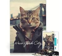 Puzzle pour Adolescents 1000 pièces Chat Brooklyn New York Décoration découpée soignée Jouet créatif et Amusant Jeu de Paix Pièce Artistique de Noël (38x52cm)